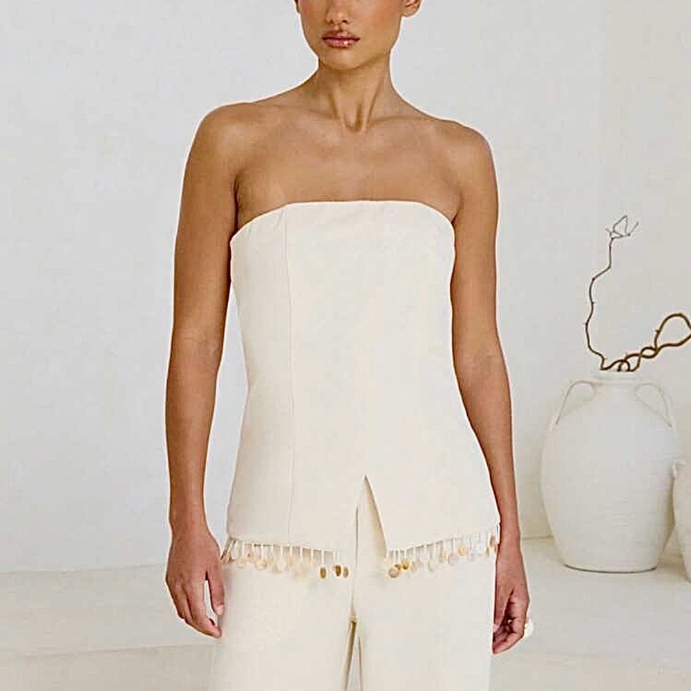 AiiRZ Tailored Strapless Bandeau Top Mother of Pearl Hem Sz L